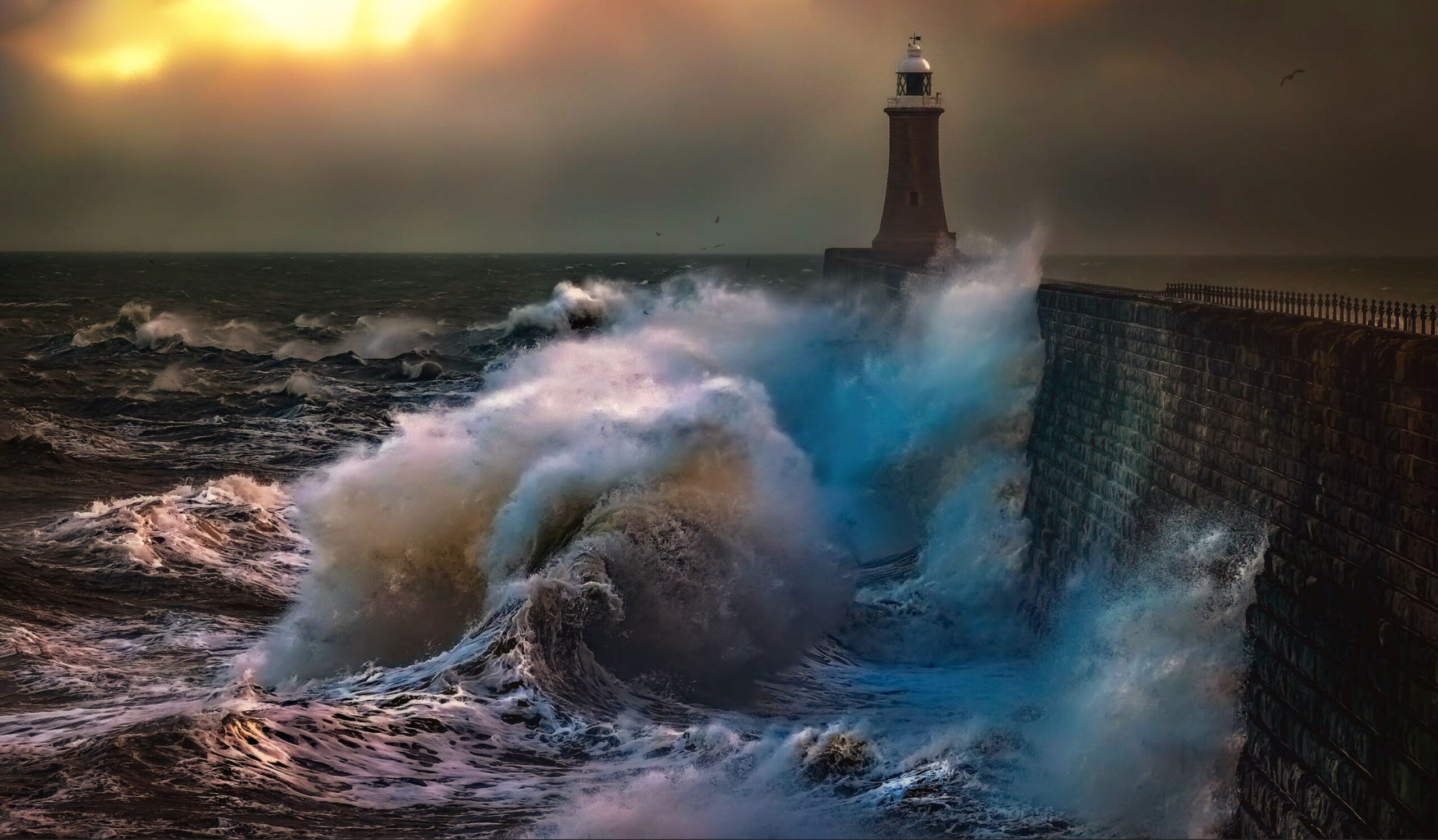 lighthouse storm waves